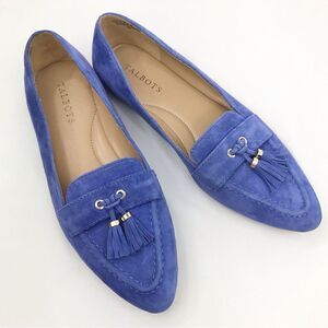 Talbots FRANCESCA Blue Suede Leather Pointed Toe Tassel Top Loafer Flats